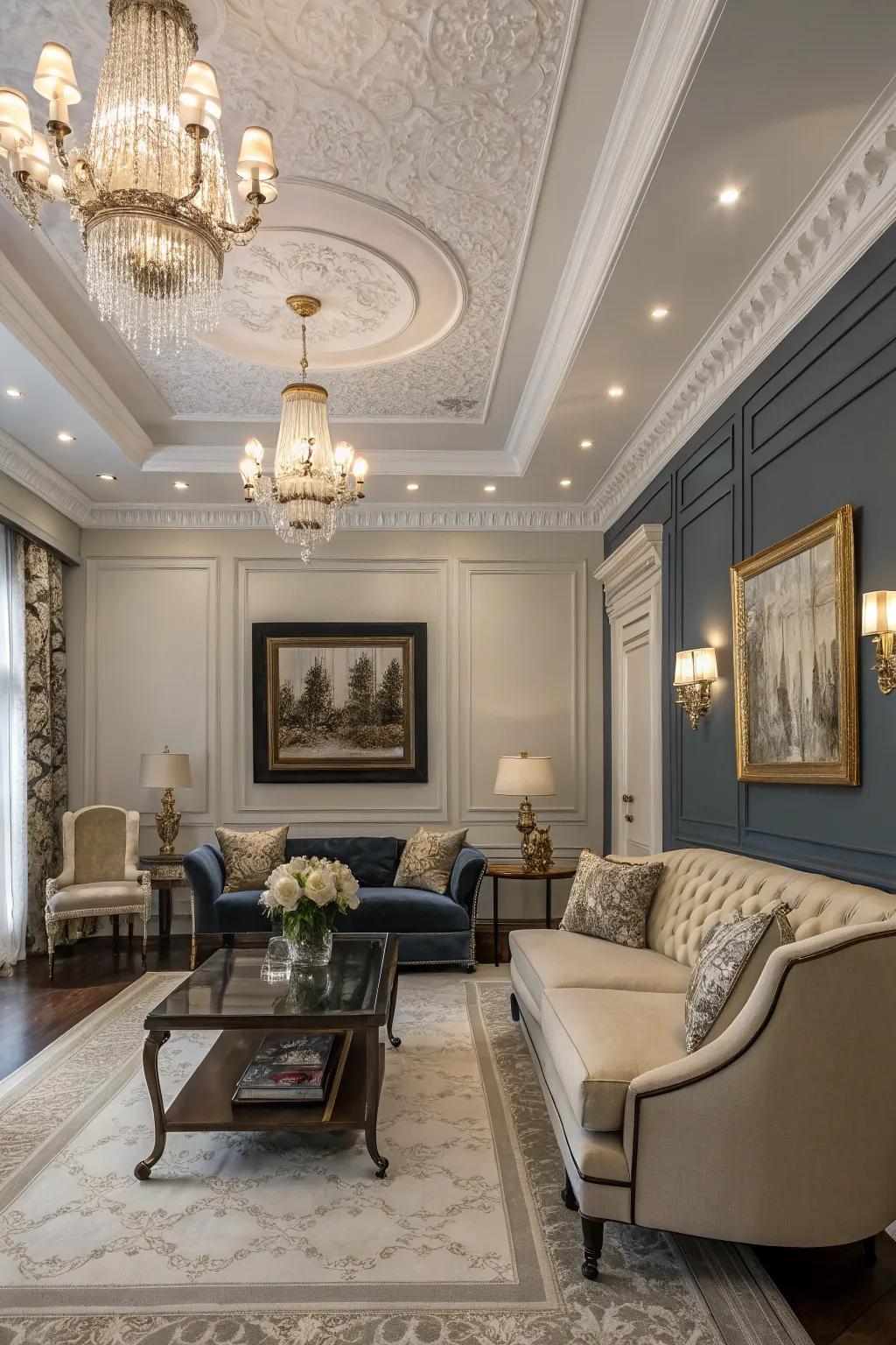 Two-tiered crown molding for added sophistication.