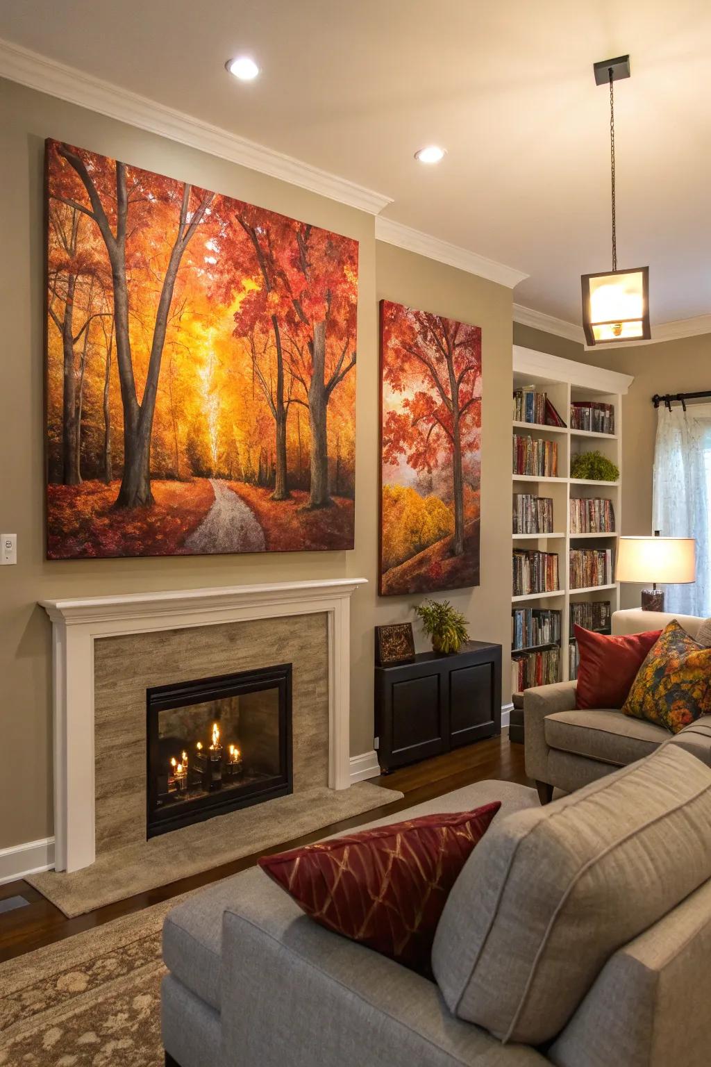 Wall art with a fall theme that nicely complements the seasonal décor.