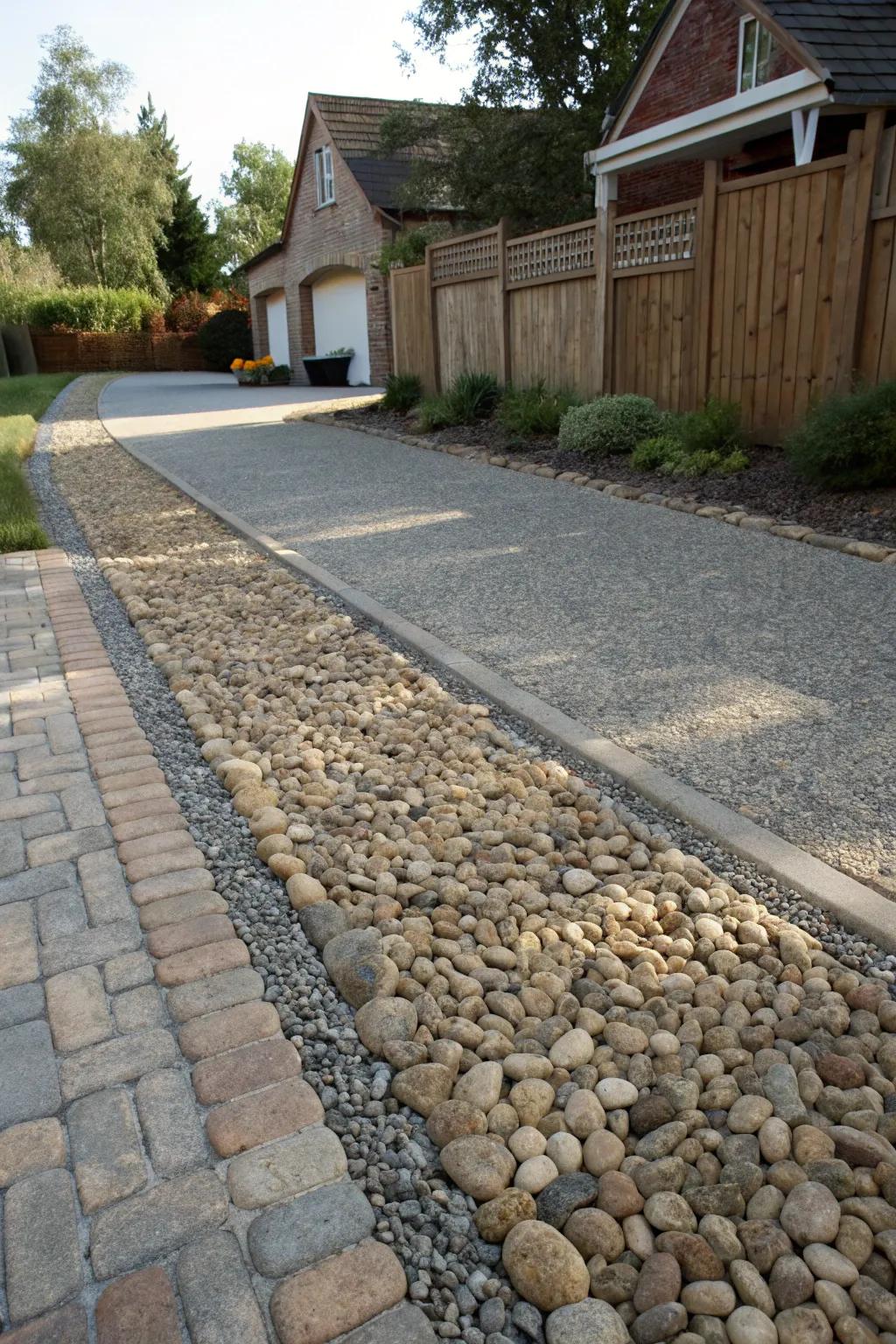 A mix of textures adds depth and intrigue to this driveway.