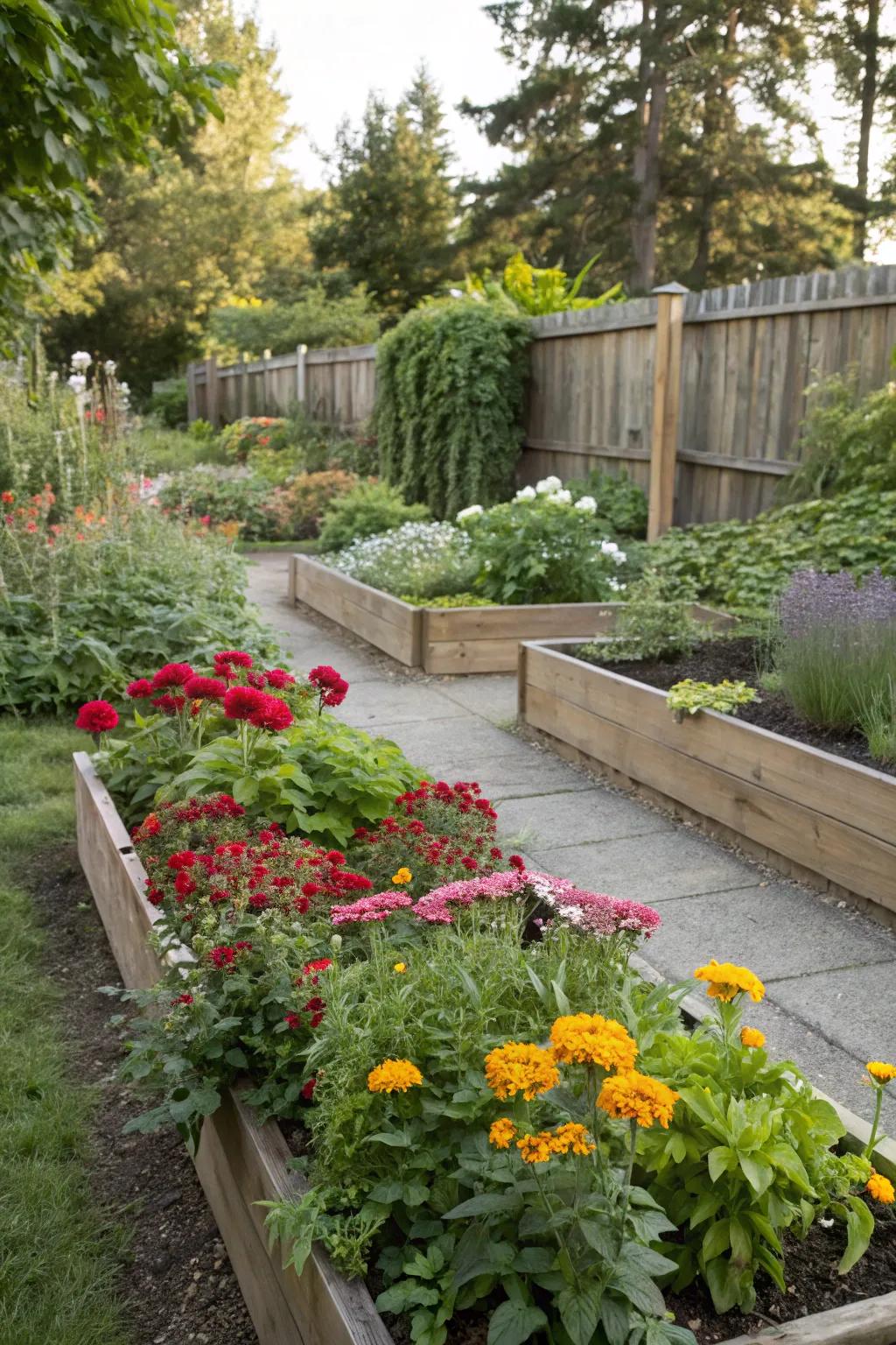Elevated beds simplify care and offer a tidy garden appearance.