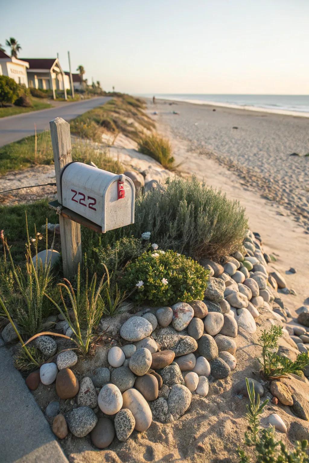 Shoreline granules lend a coastal vibe to your panorama.