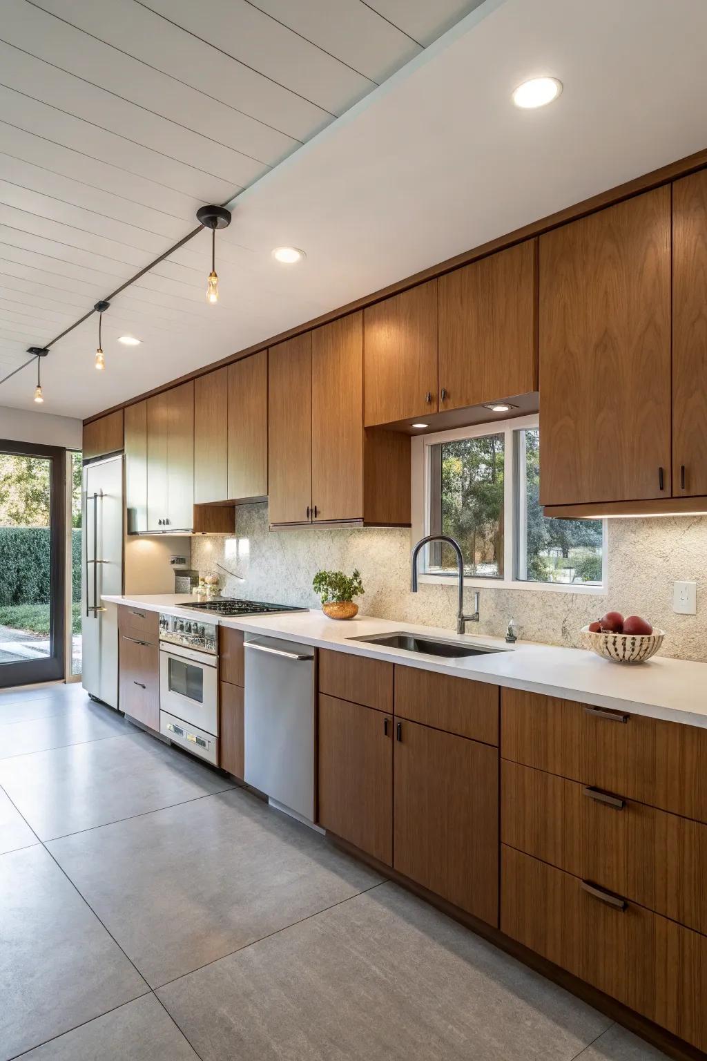 Minimalist flat-panel cabinets lend a sleek look to this kitchen.