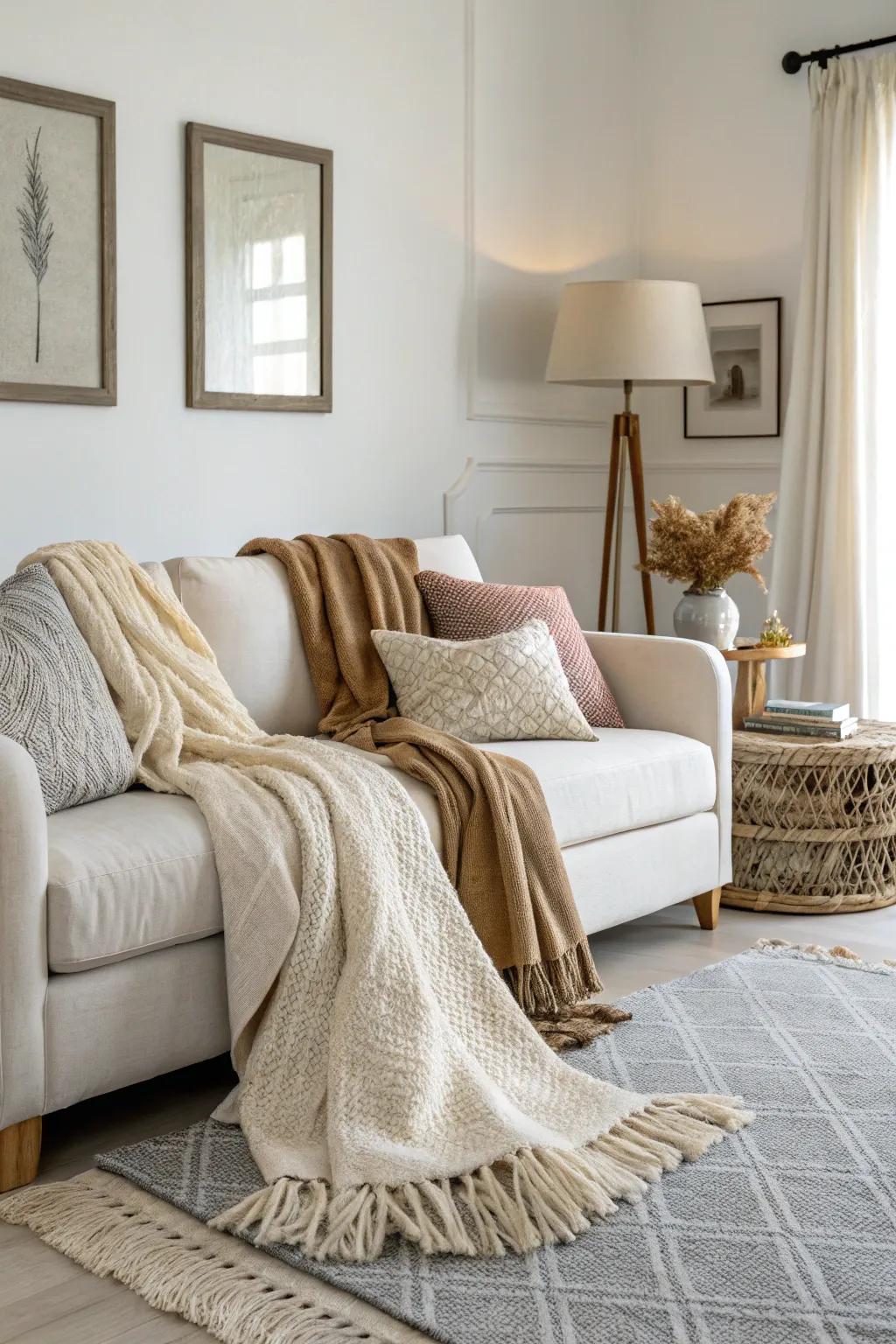 Snug accents add warmth and comfort to minimalist living areas.