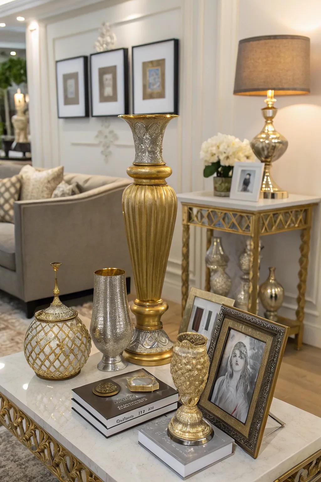 Carefully chosen decorative accents in gold and silver add refined details.