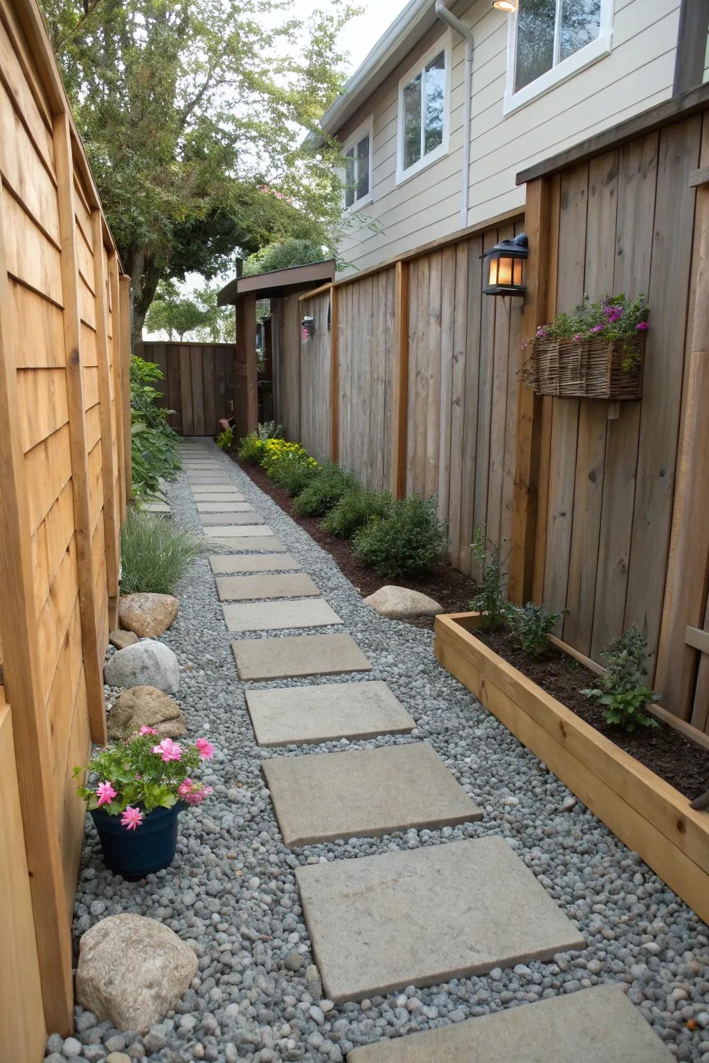 Textures create visual interest and depth in narrow spaces.