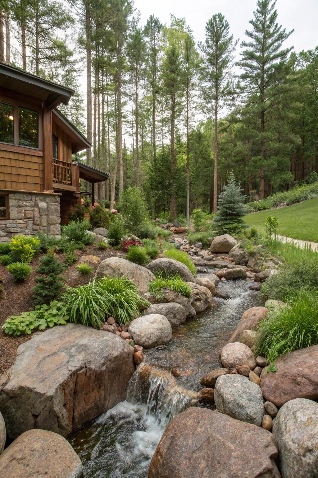 A rocky stream design for a natural, rugged appearance.