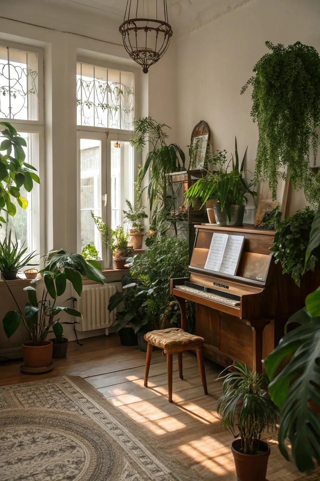 Plants create a natural environment in your music room.