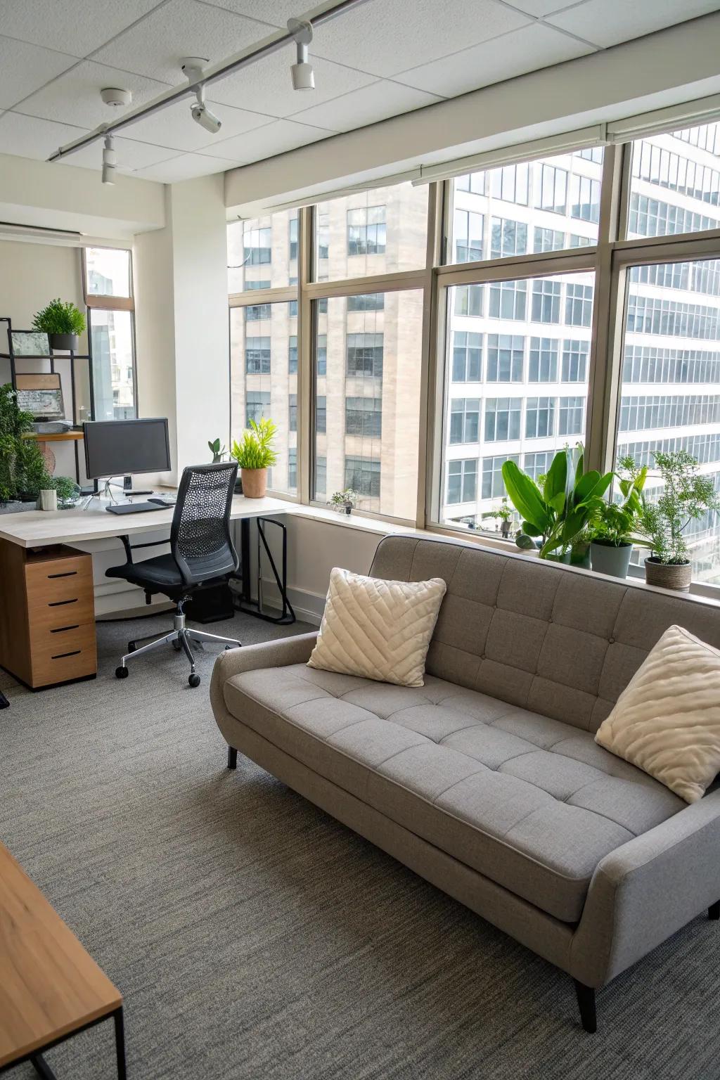 Practical furnishings support both productivity and relaxation.