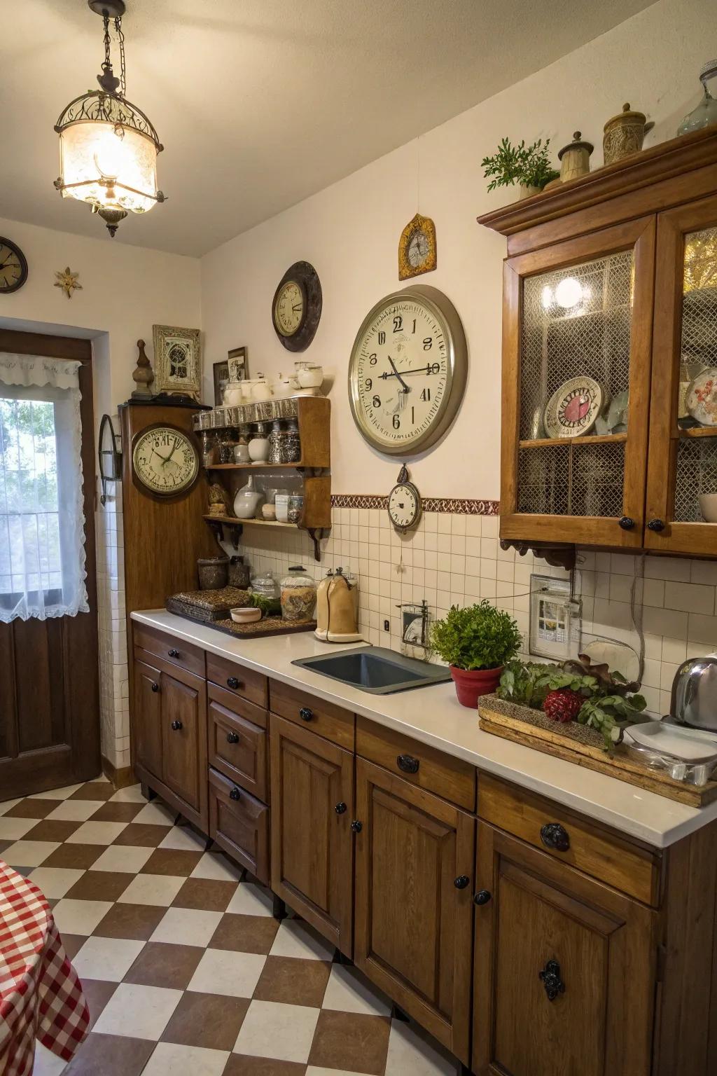 Vintage accessories infuse the kitchen with personality and history.