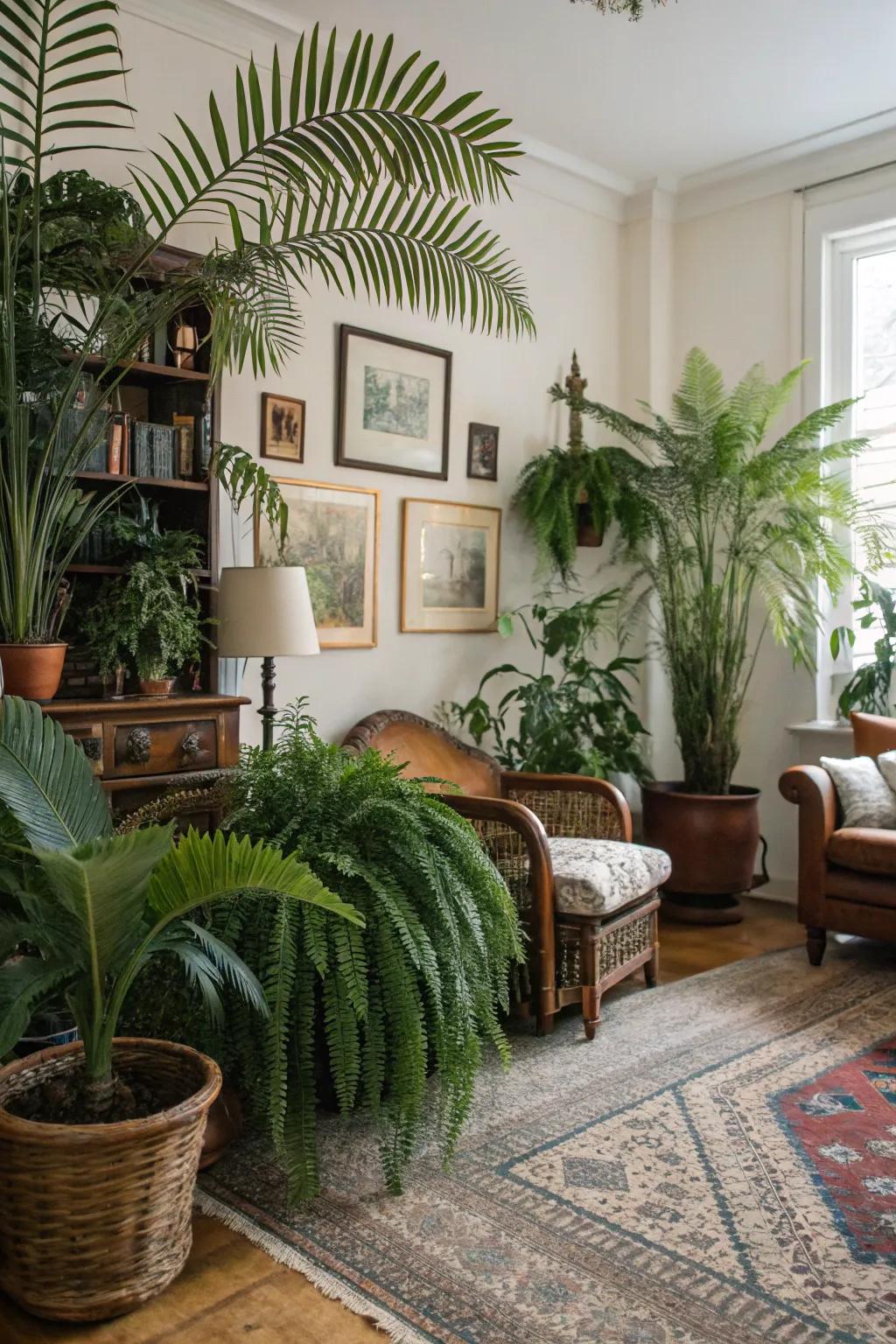 Indoor plants bring a refreshing natural element to the room.
