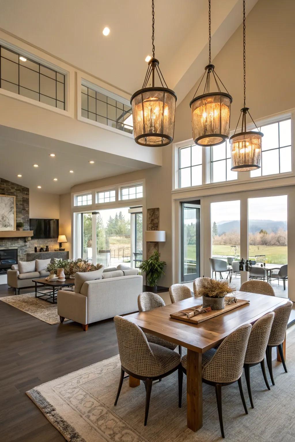 Lighting fixtures help in defining and enhancing different zones.