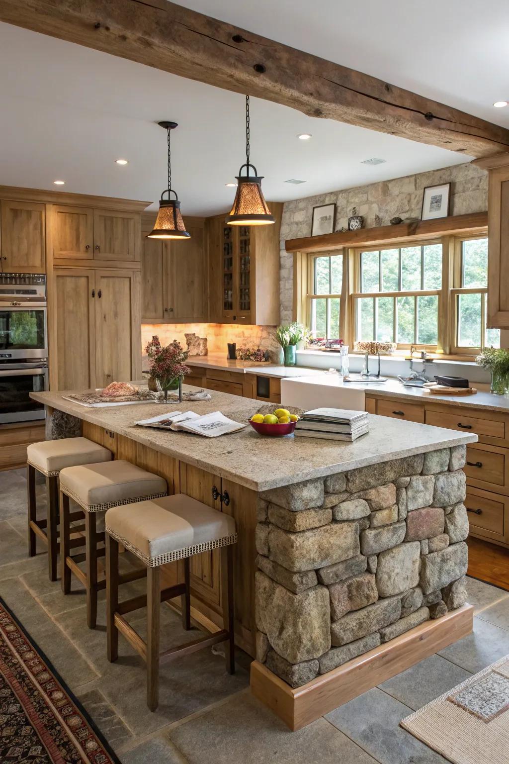 A central island provides usefulness and a main point of focus.