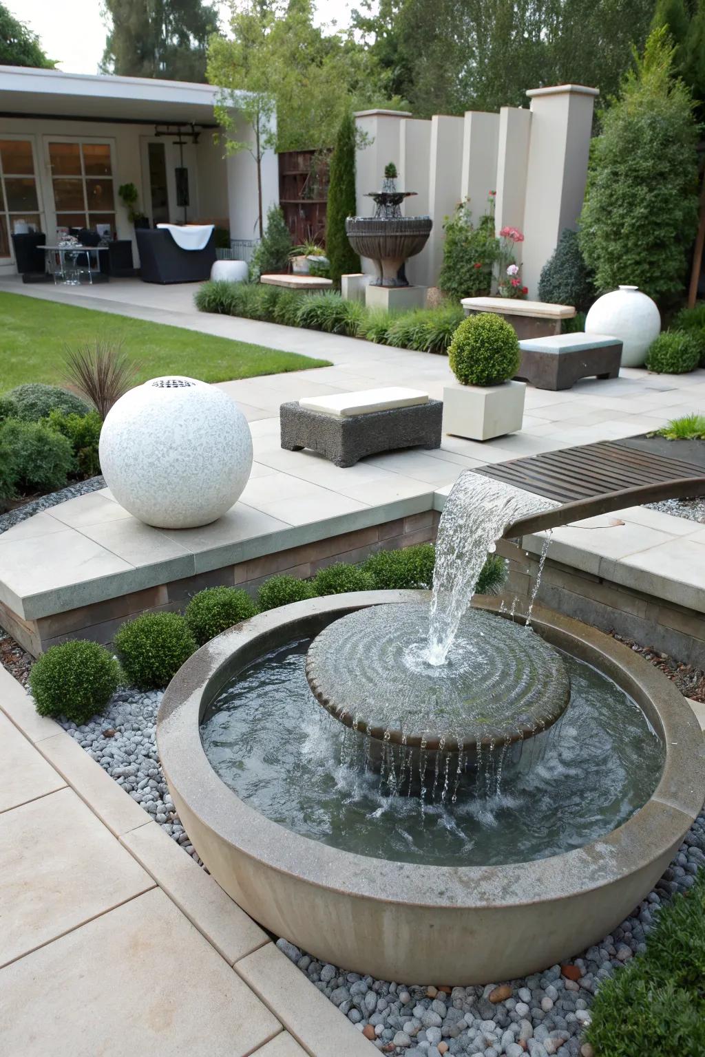 An innovative fountain presenting artistic water flow.