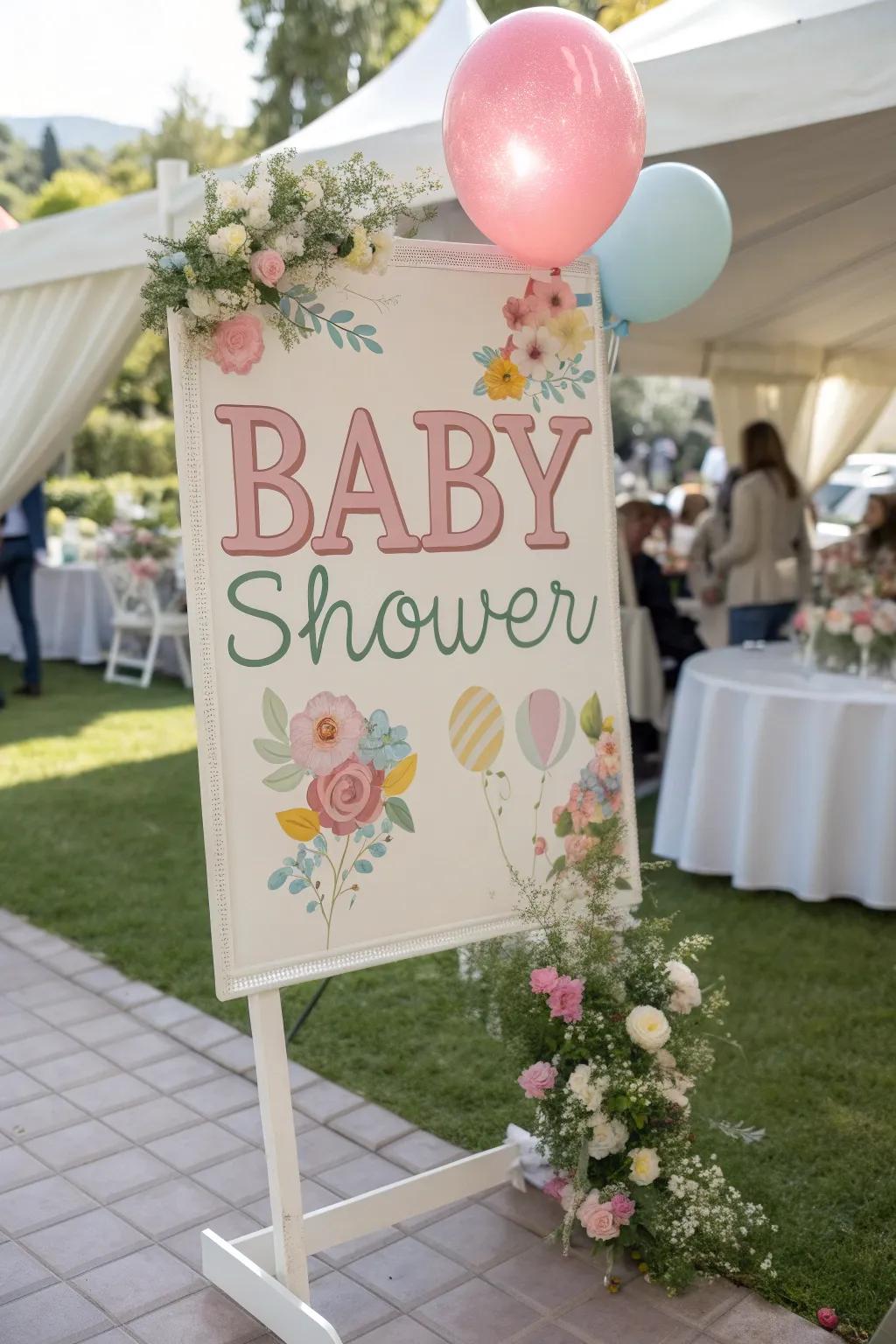 Charming symbols guide attendees and elevate the baby shower theme.