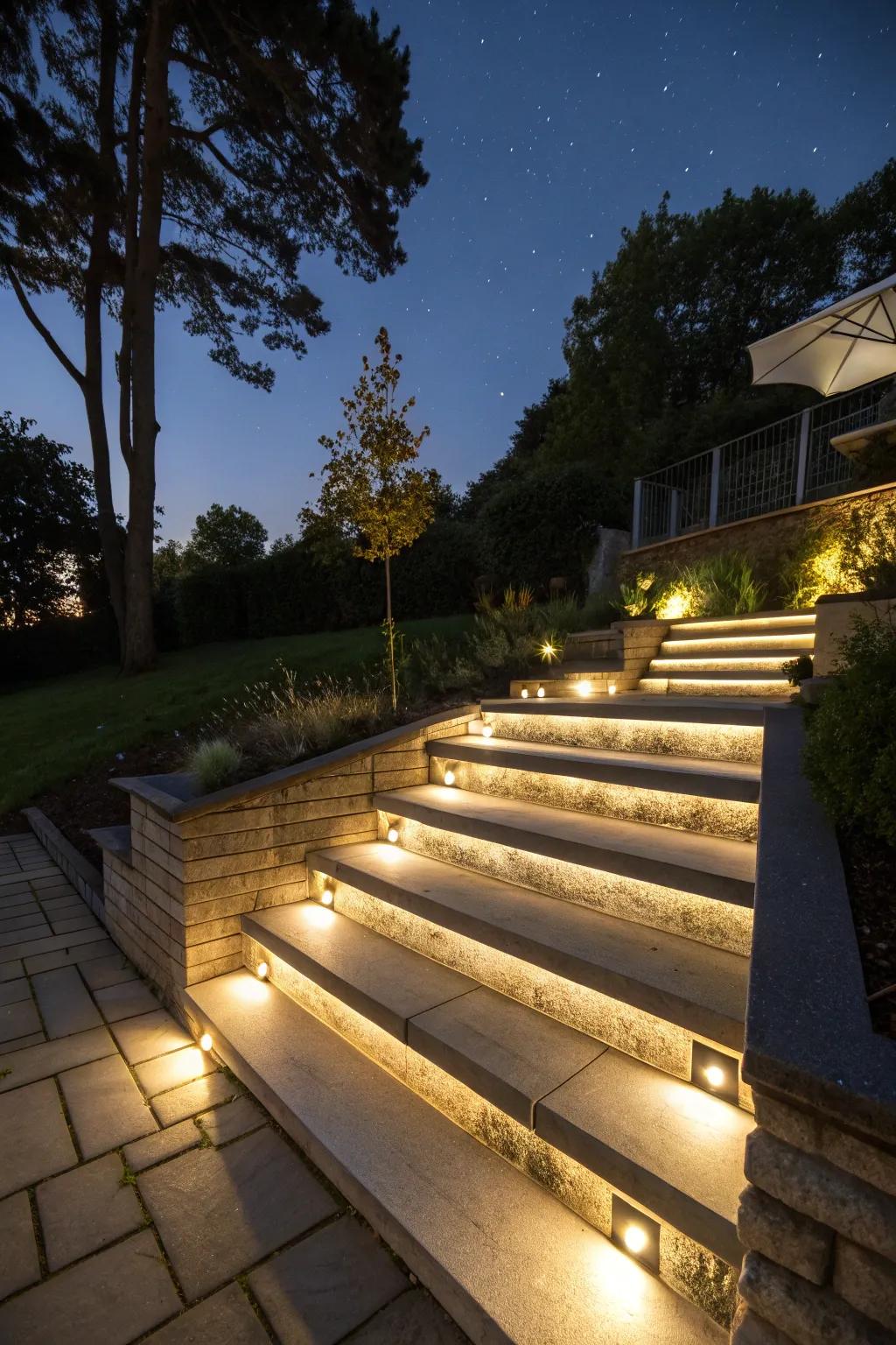 Step lighting ensures safety while adding visual interest.