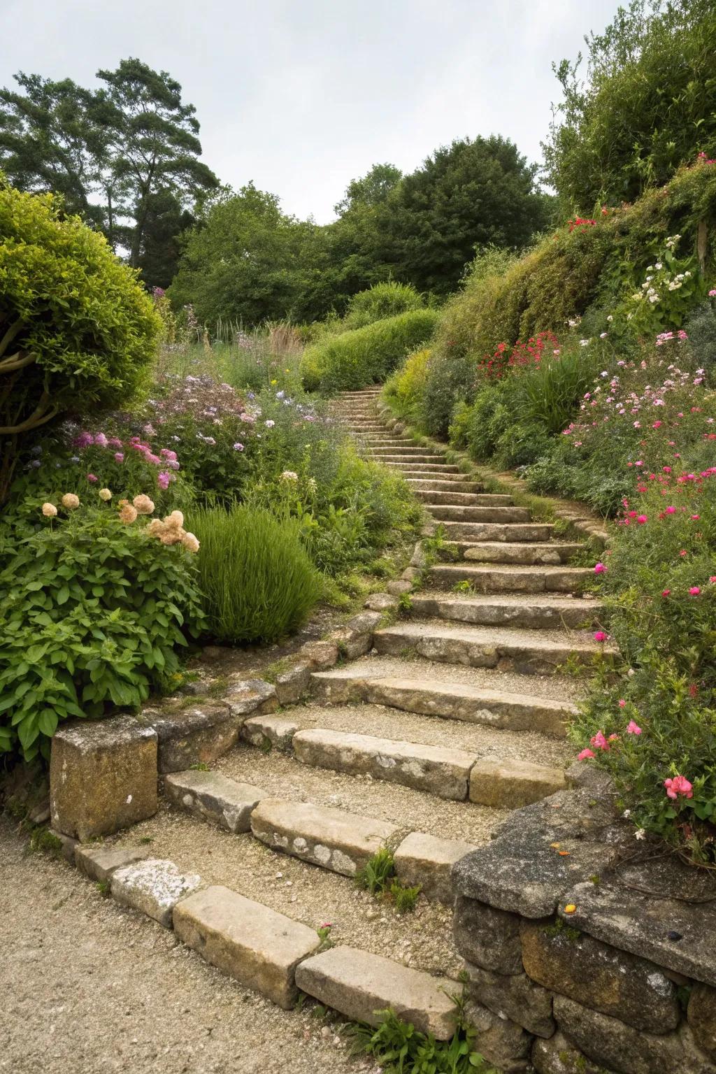 A rustic staircase that blends seamlessly with its surroundings.