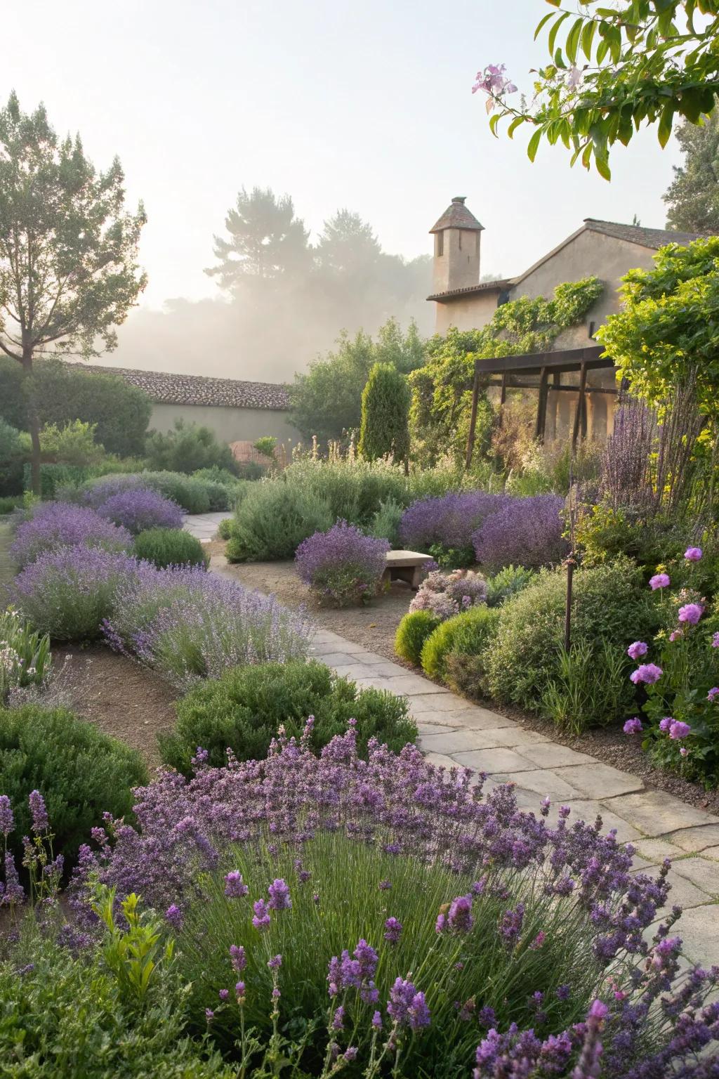 Aromatic plants craft a soothing scent throughout the garden.