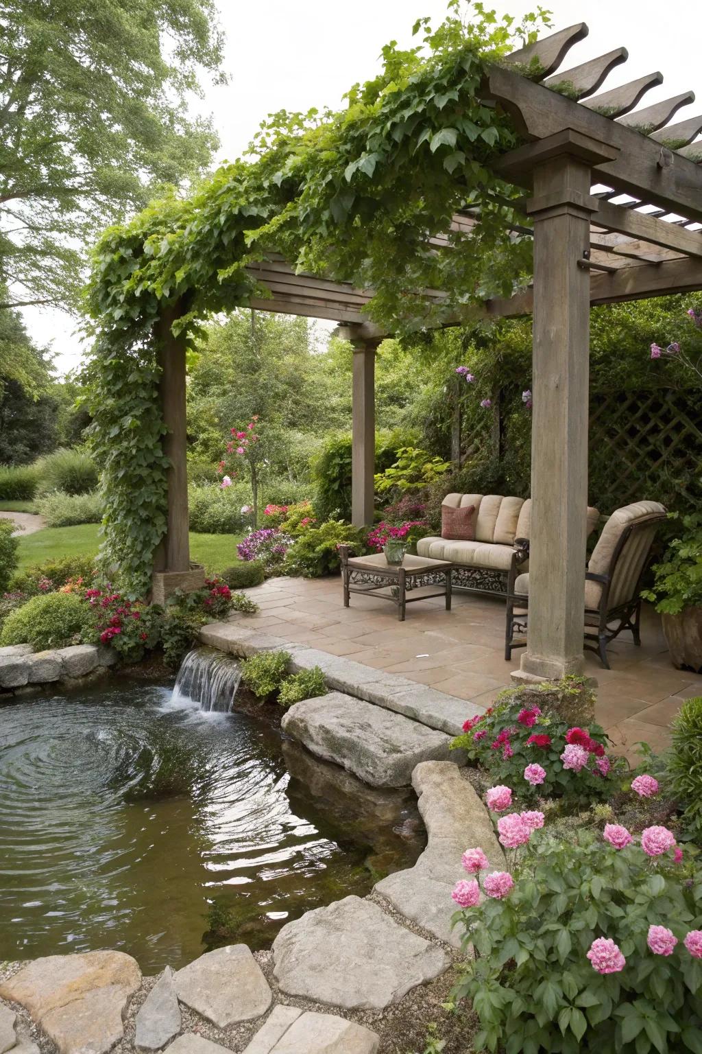 Add a calming water feature to enhance your shade's ambiance.