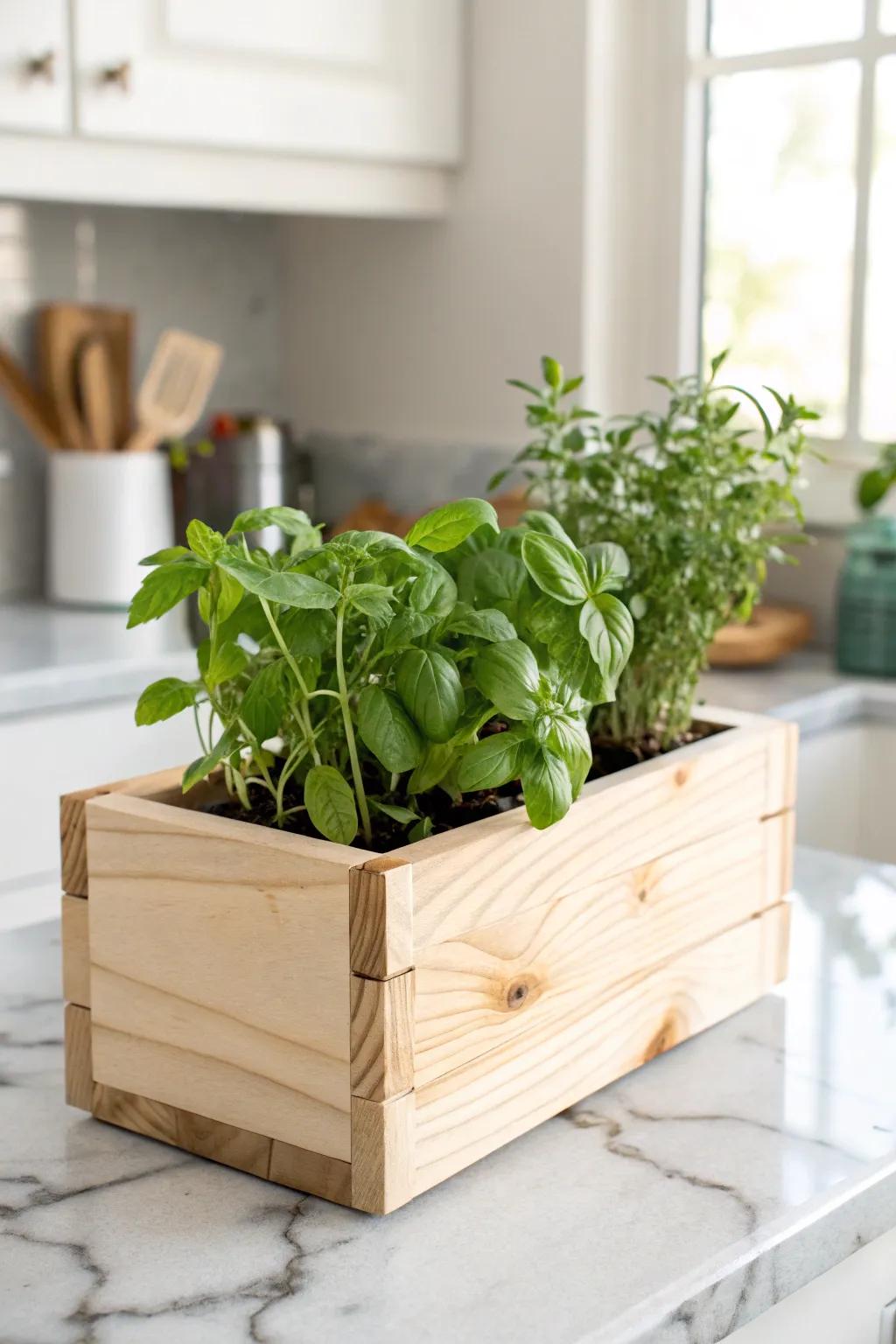 Bring the freshness of a Scandinavian herb garden to your kitchen with this charming minimalist planter box.