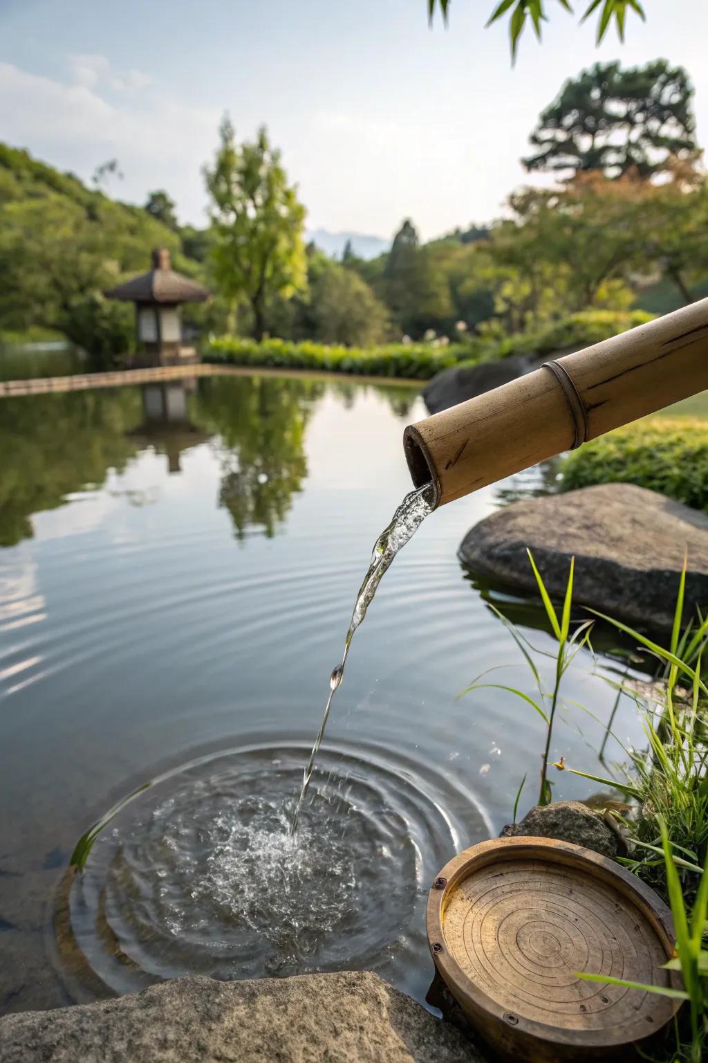 Bamboo water spouts add a serene, Zen-like quality to any pond.