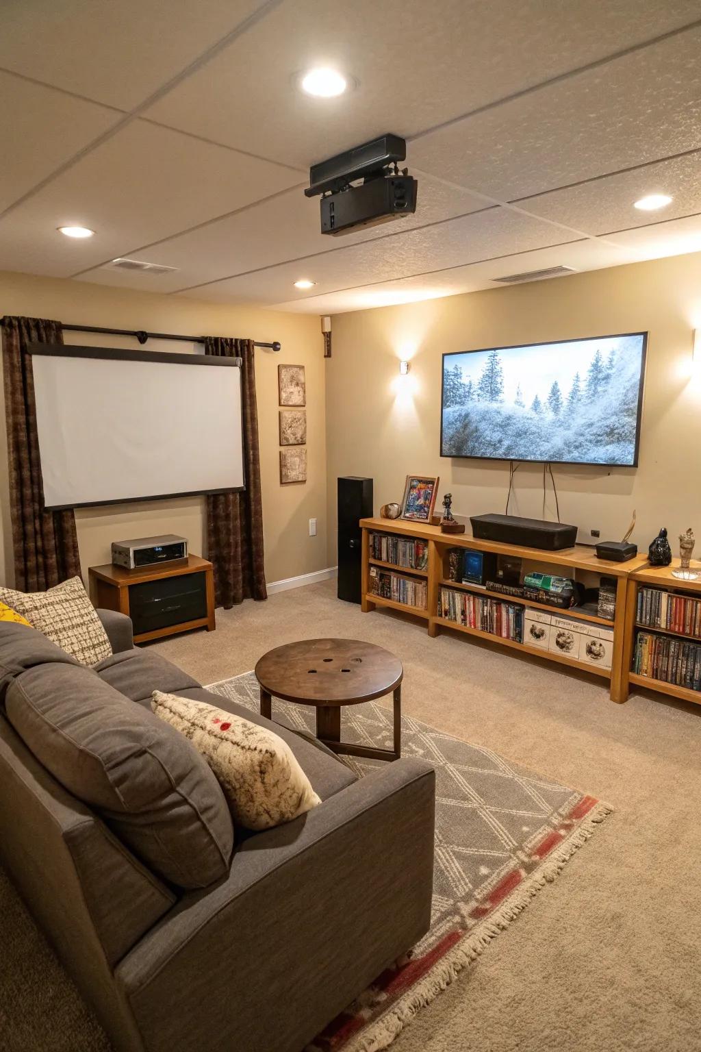 A multipurpose projector room adapts to diverse lifestyle needs.