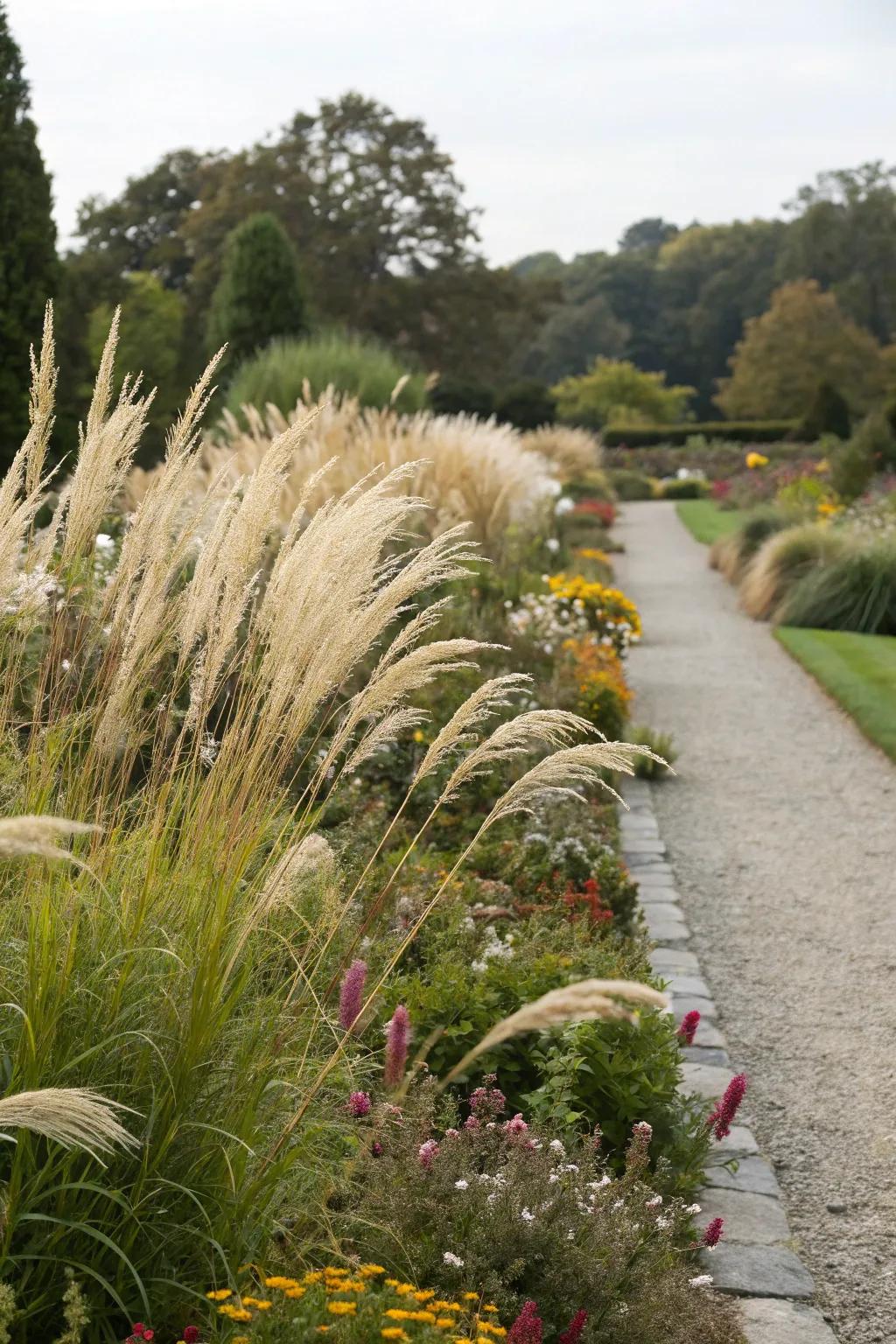 Ornamental grasses bring a tactile dimension to border designs.