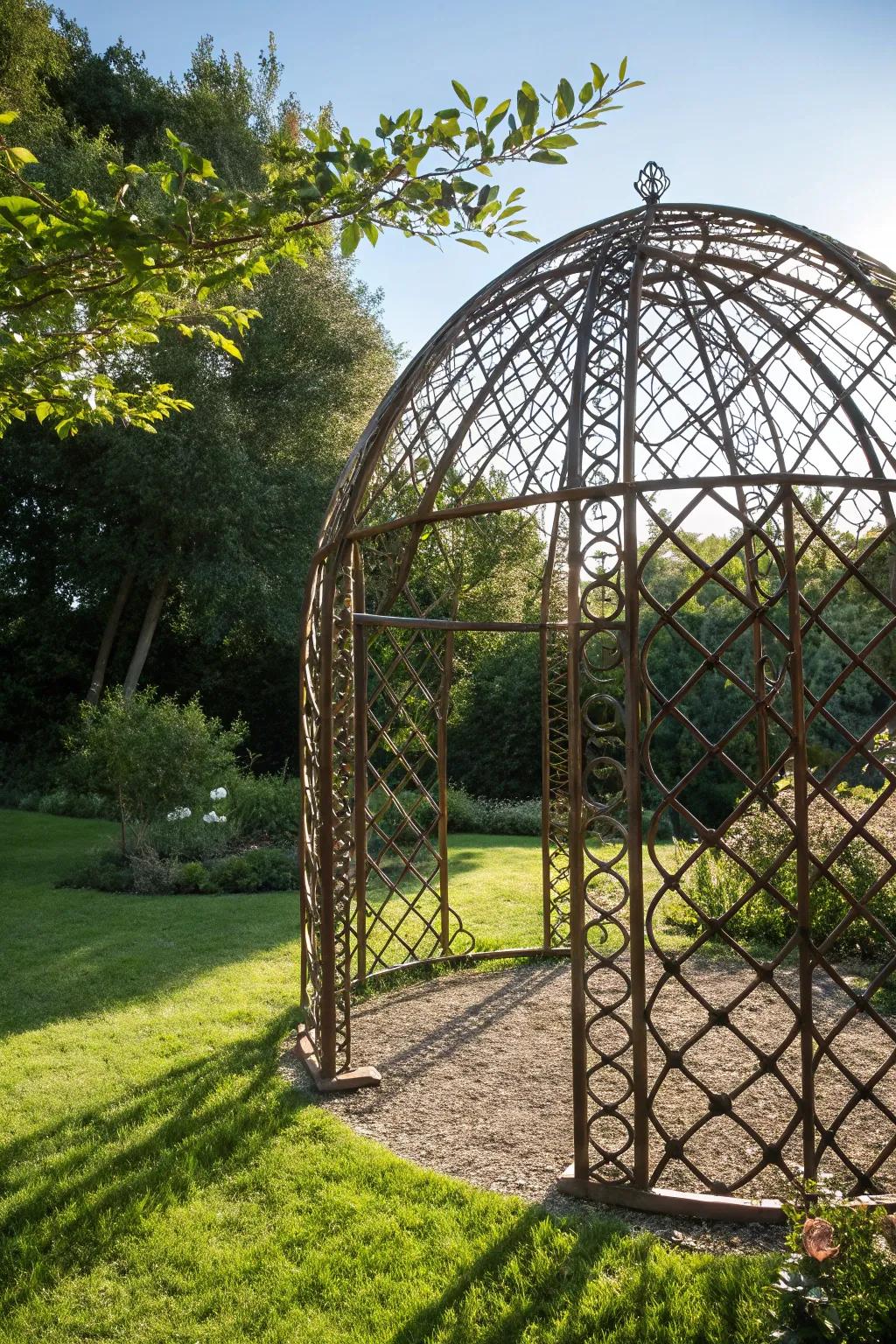 Transform your garden with a striking rebar dome trellis – where art meets functionality.