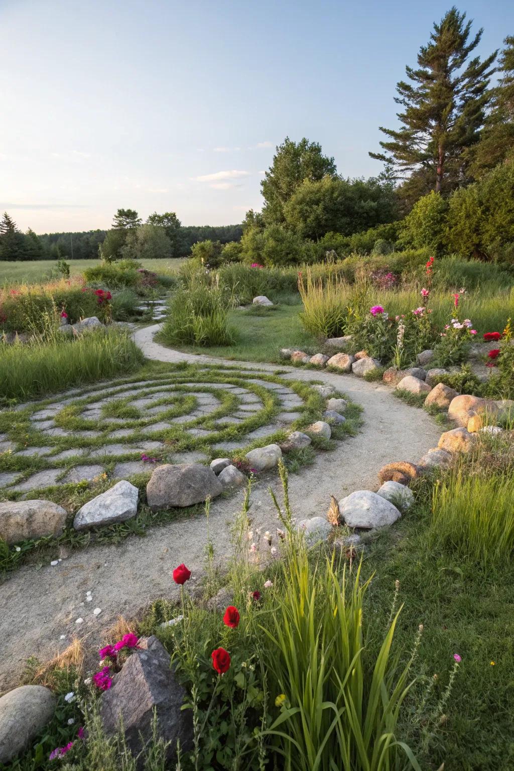 A rock labyrinth adds an element of meditation and uniqueness.