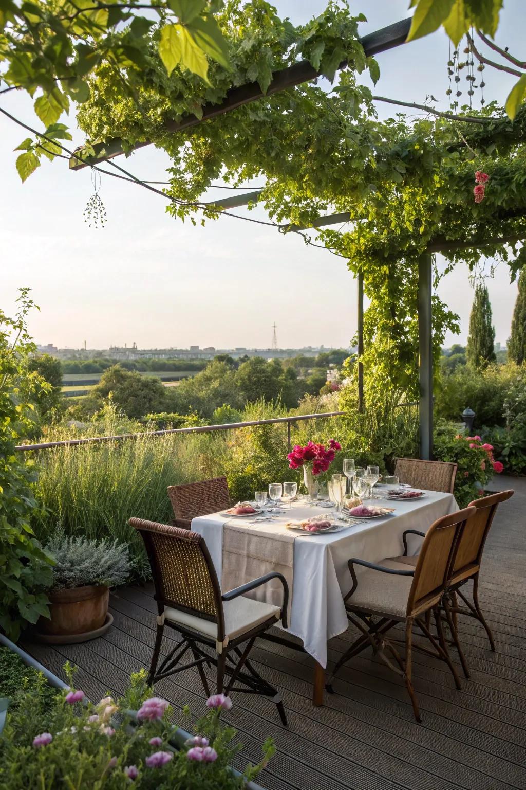 An outdoor dining area invites you to enjoy meals with a view.