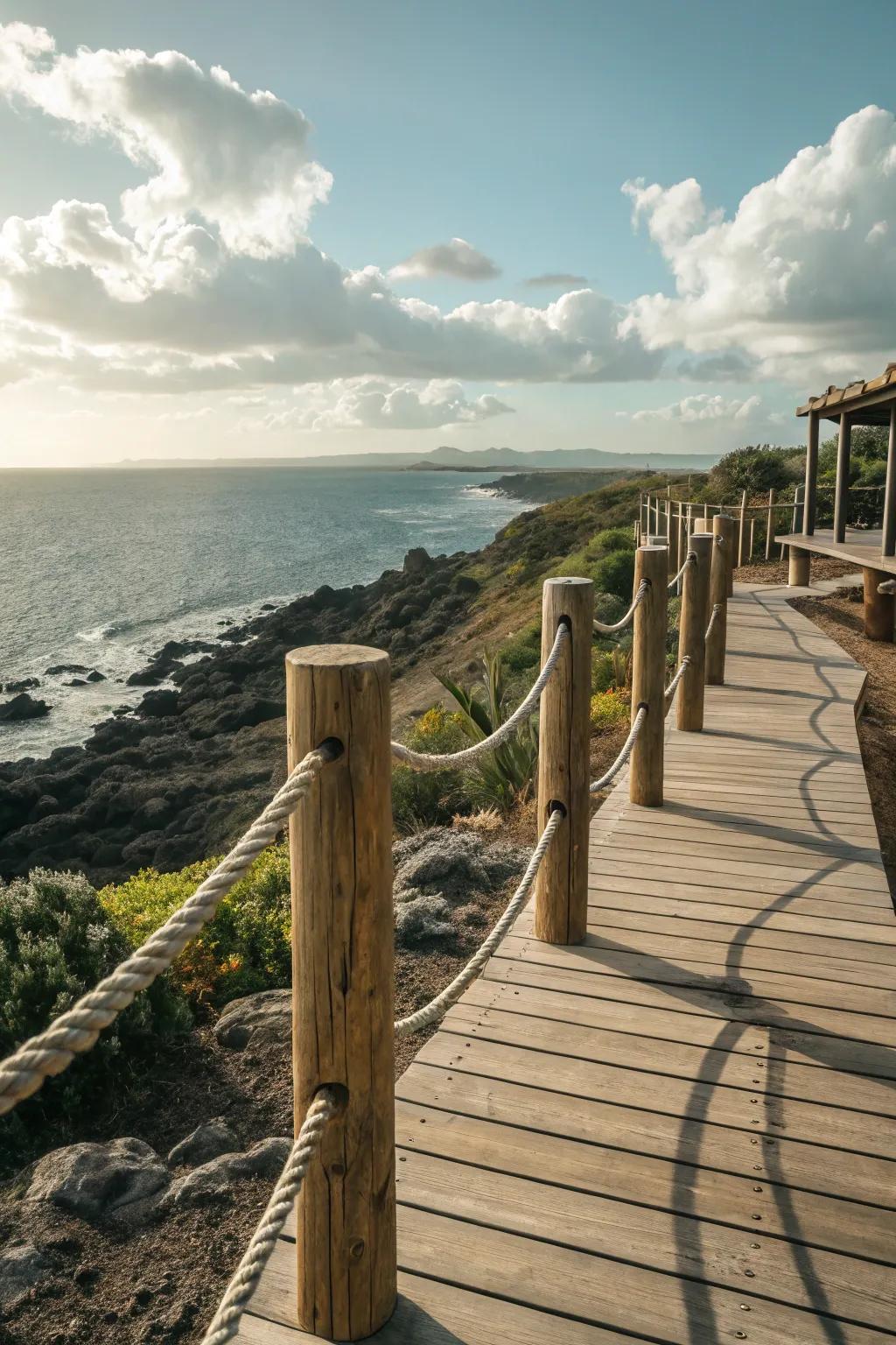 Sail away with rustic rope railings.