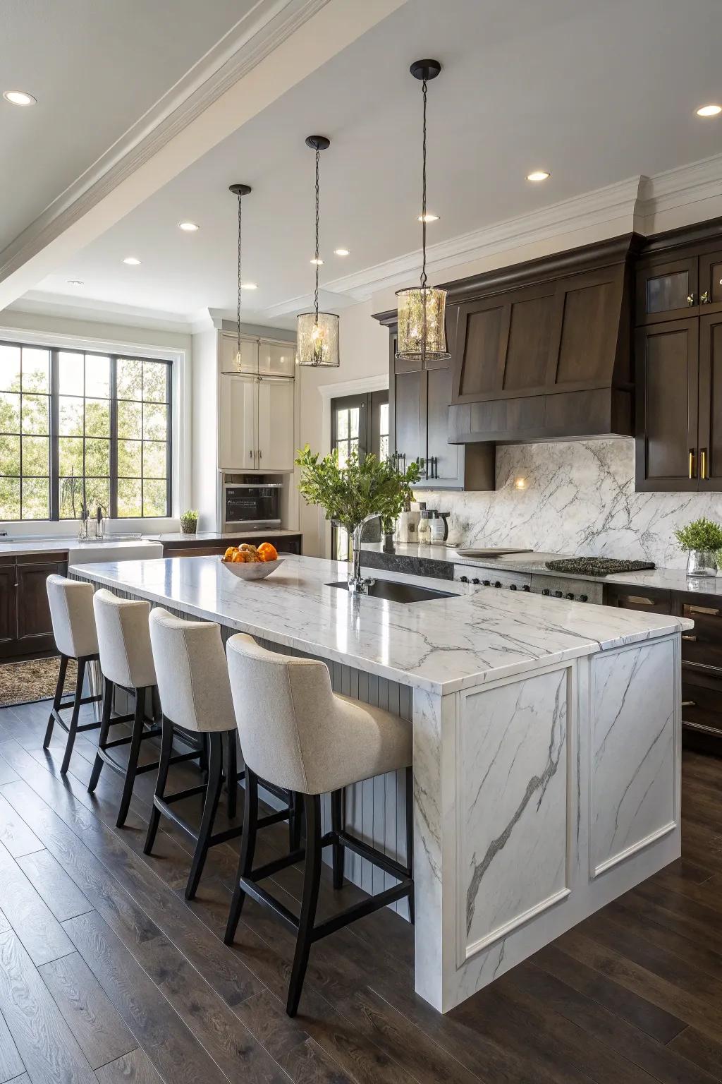 The kitchen island serves as a central hub in this farmhouse kitchen.