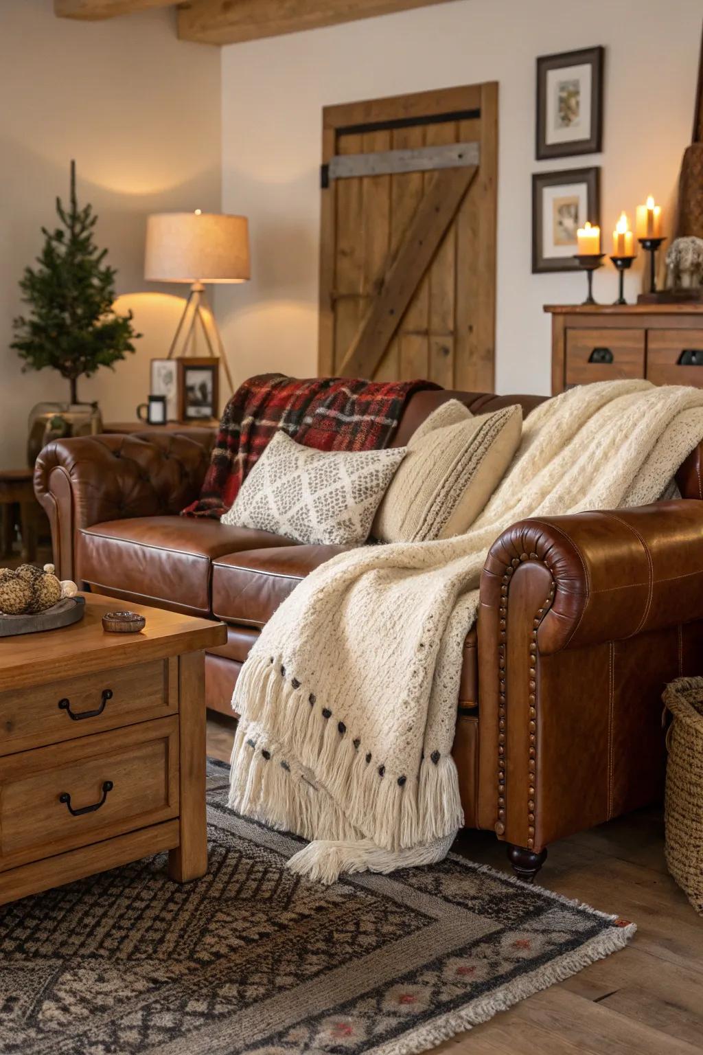 A mix of textures creates warmth and interest in rustic interiors.