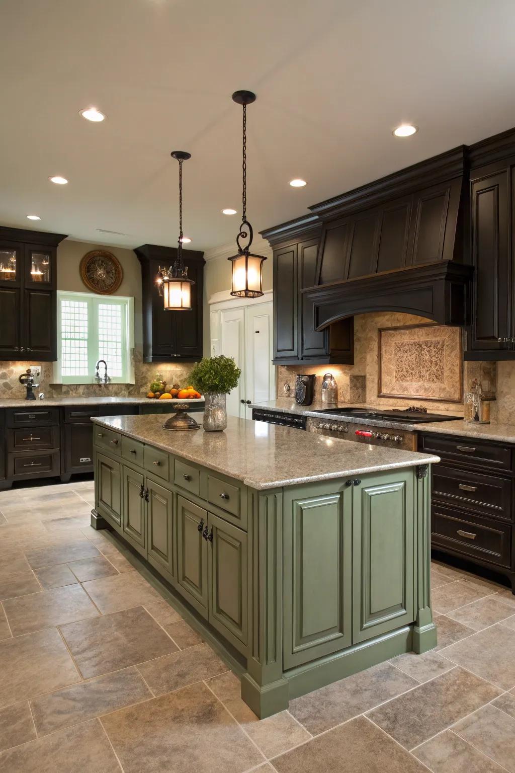 A contrasting isle creates a stunning focal point in the kitchen.
