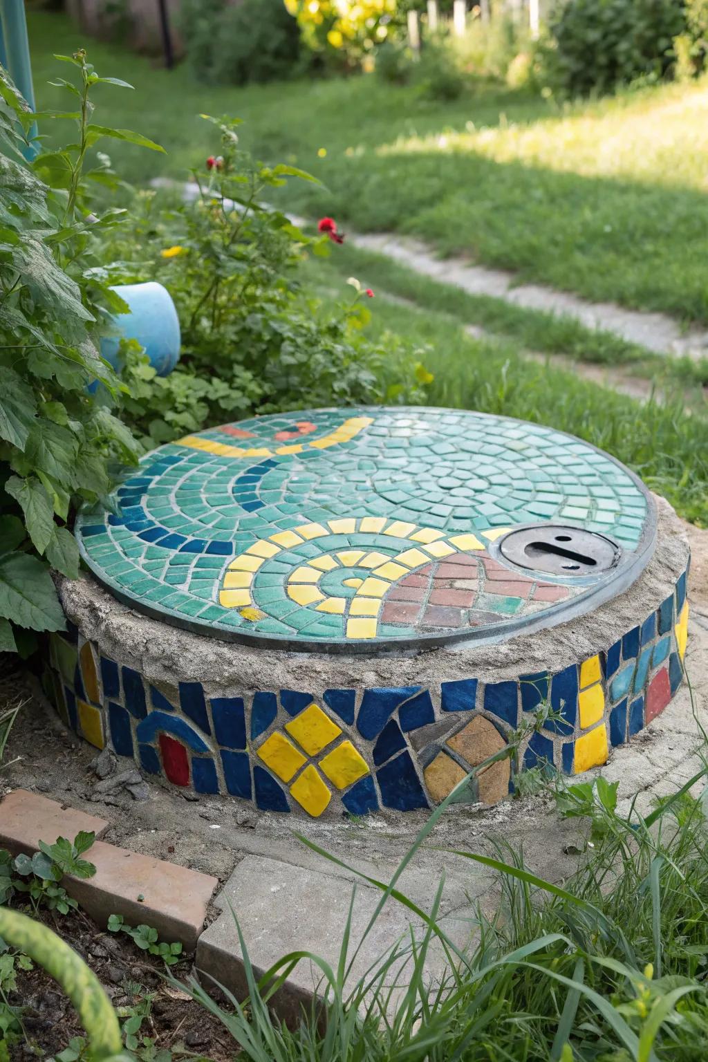 Mosaic patterns add creative flair to gardens.