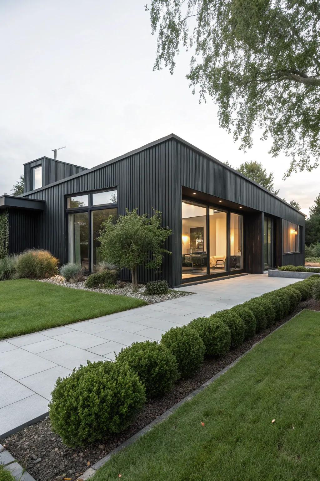 Dramatic black siding for a modern and elegant exterior.