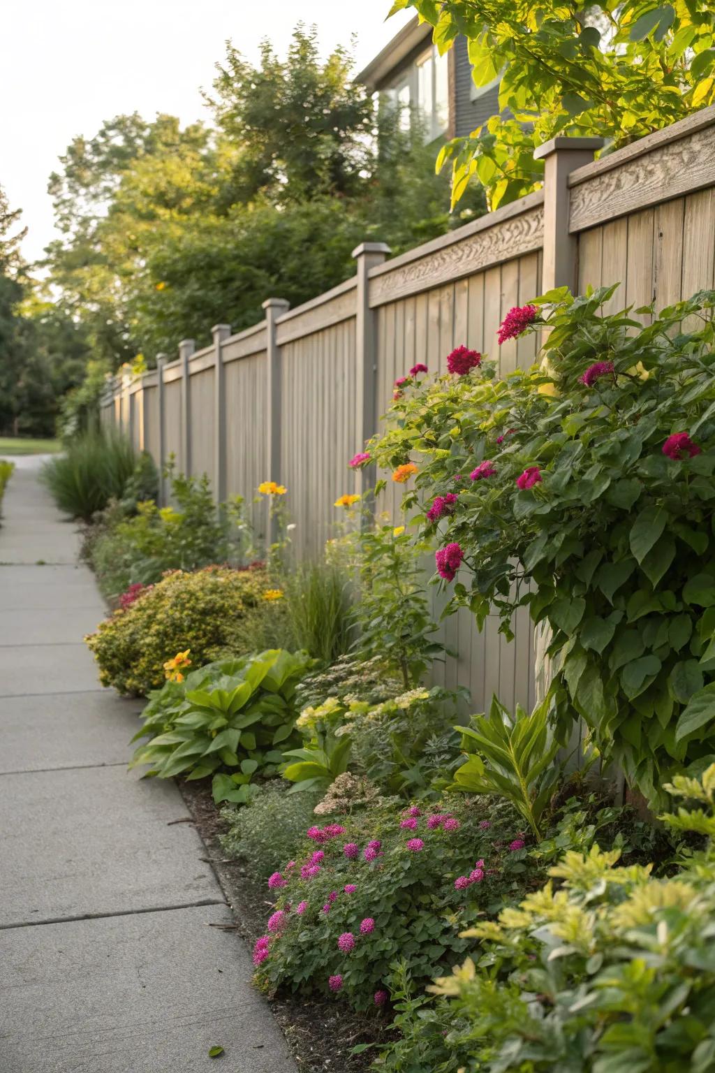 Indigenous flora provide a sustainable and easy-care option for fence landscaping.