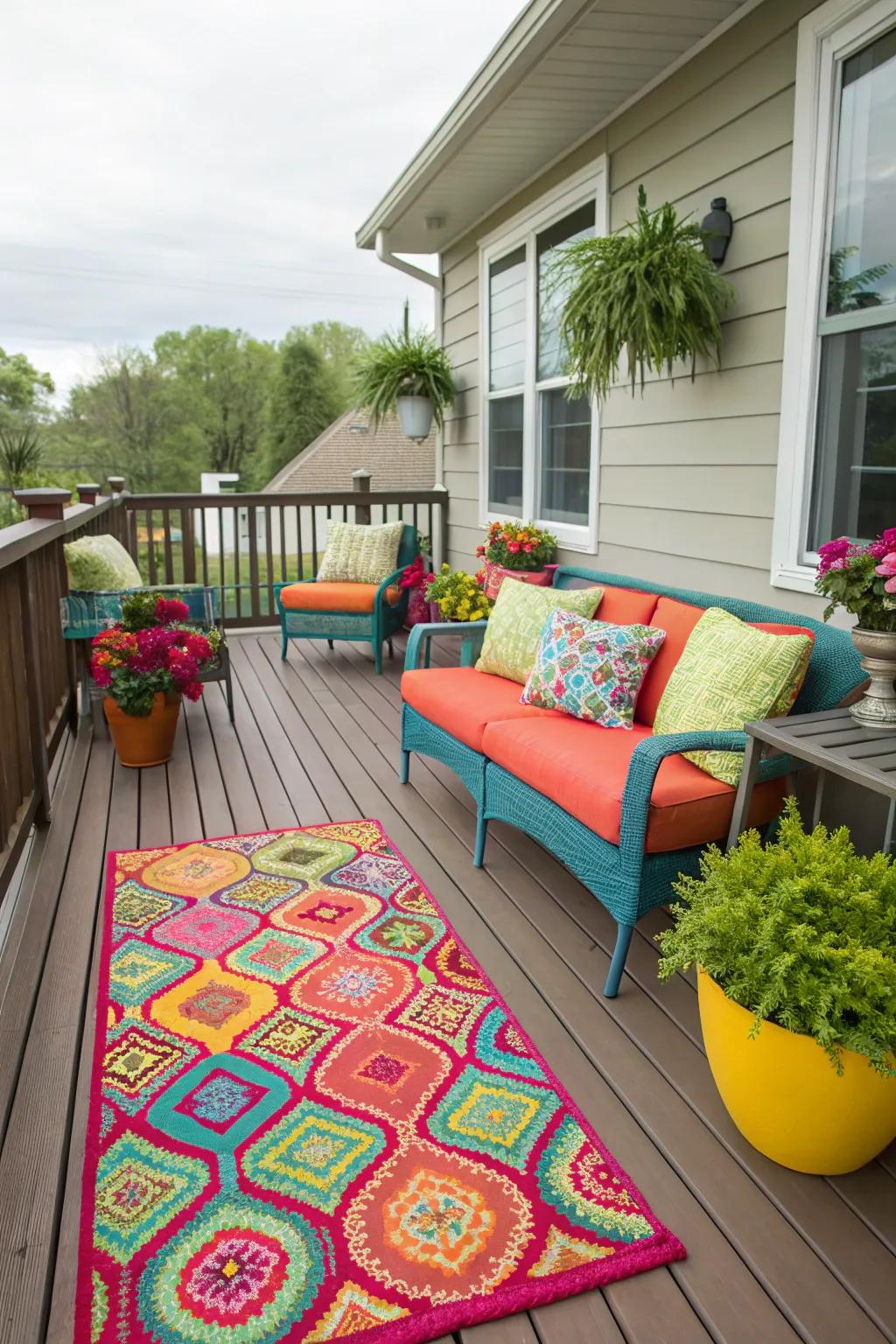 Bright accents add life and personality to the deck.