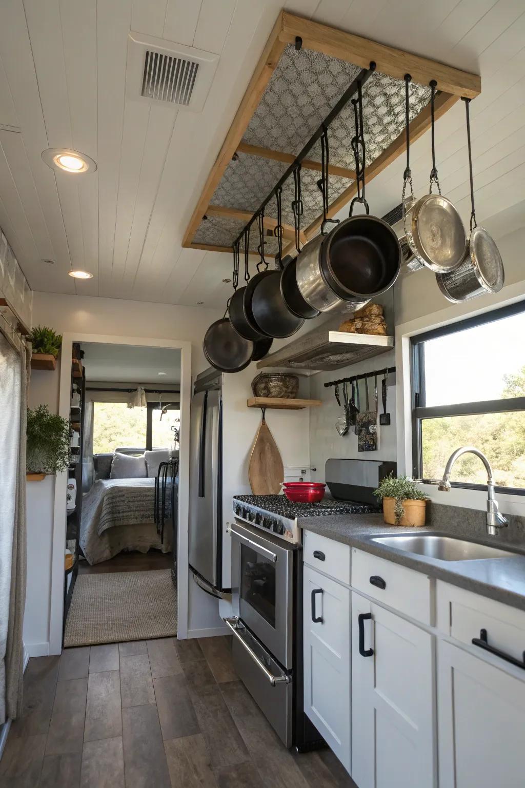 Pot racks combine practicality with style.