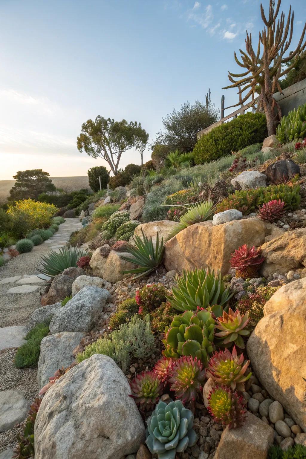 Succulents offer a modern and low-maintenance garden solution.