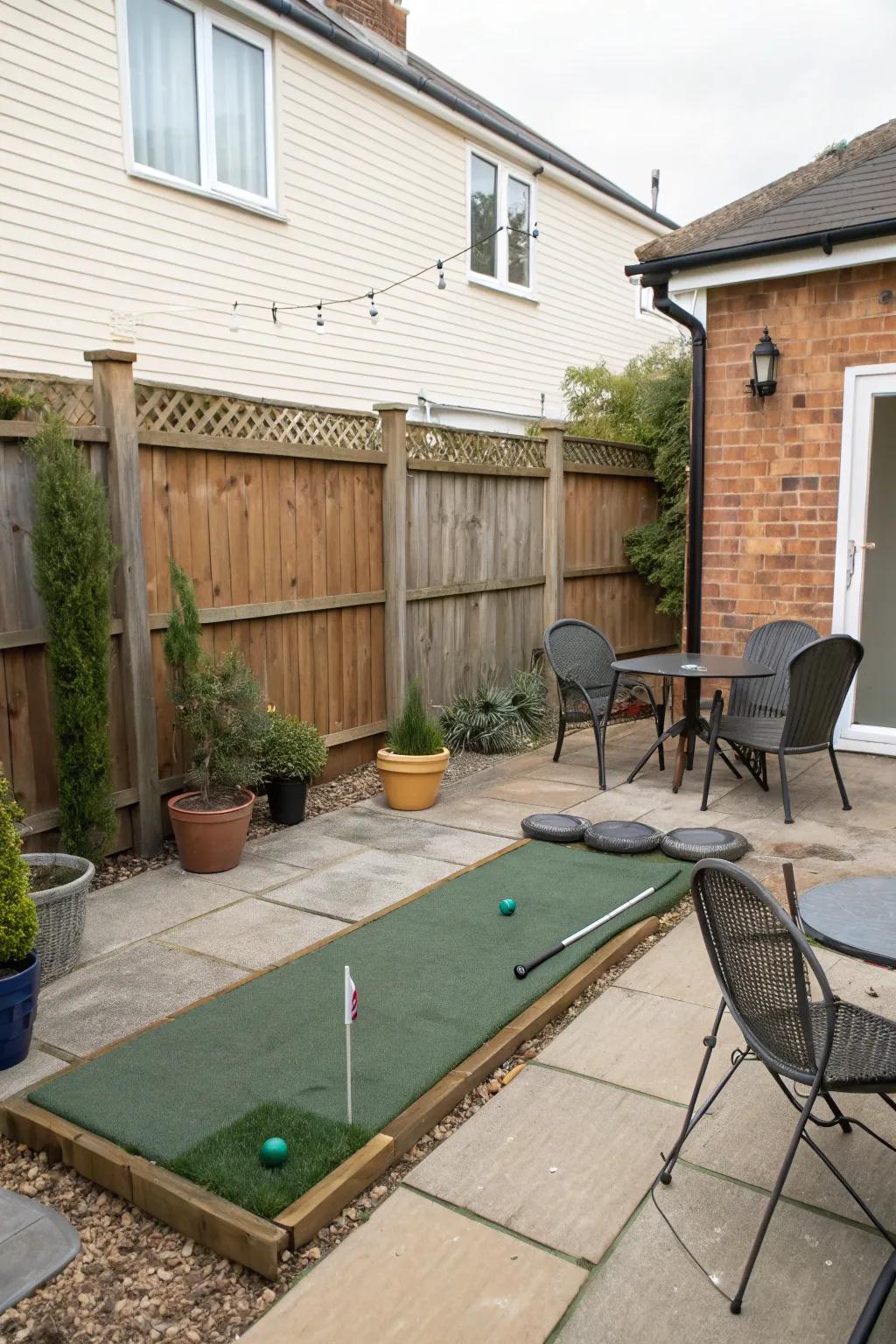 A movable putting fabric presenting flexibility in a compact setting.