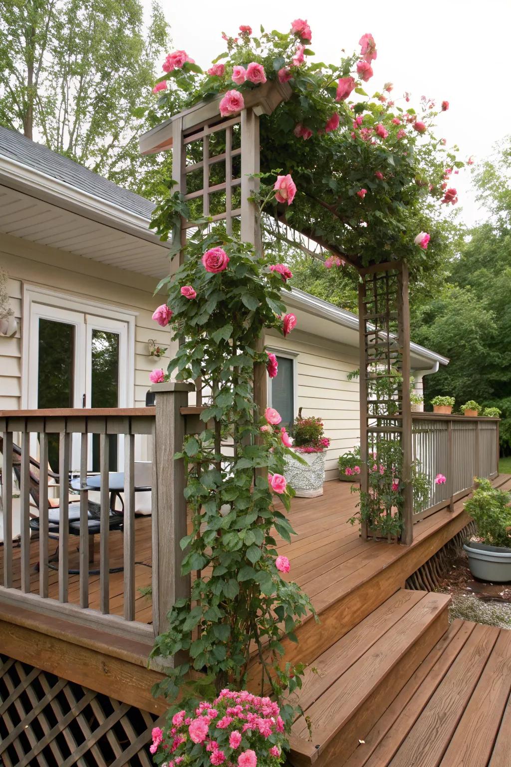 A trellis adds both beauty and function to the deck.