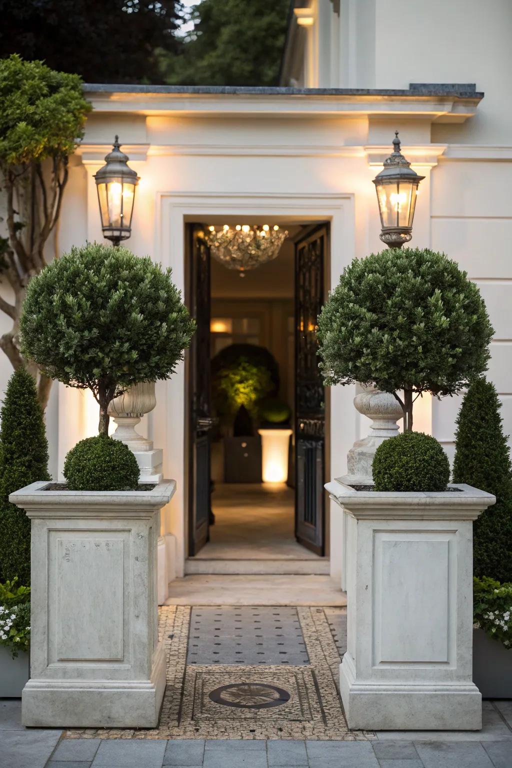 Symmetrical elements create a harmonious entrance.