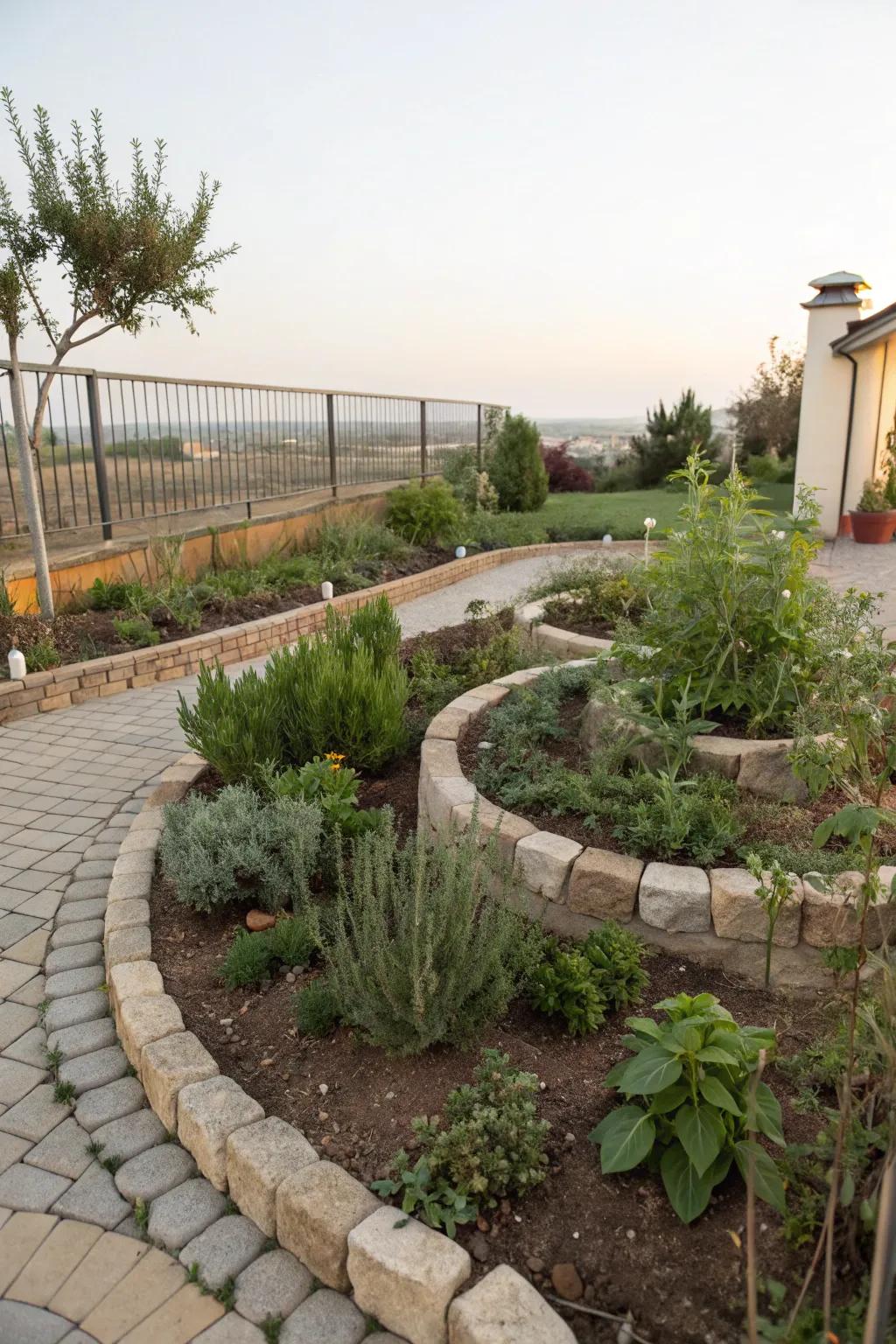 A helix herb garden tenders culinary pleasures and visual intrigue.