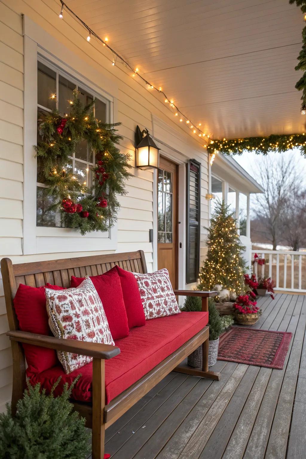 Red accents bring traditional holiday cheer.