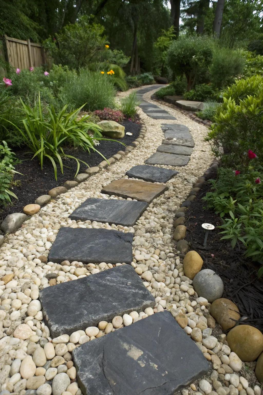 A contrasting stone walkway with bold color differences.