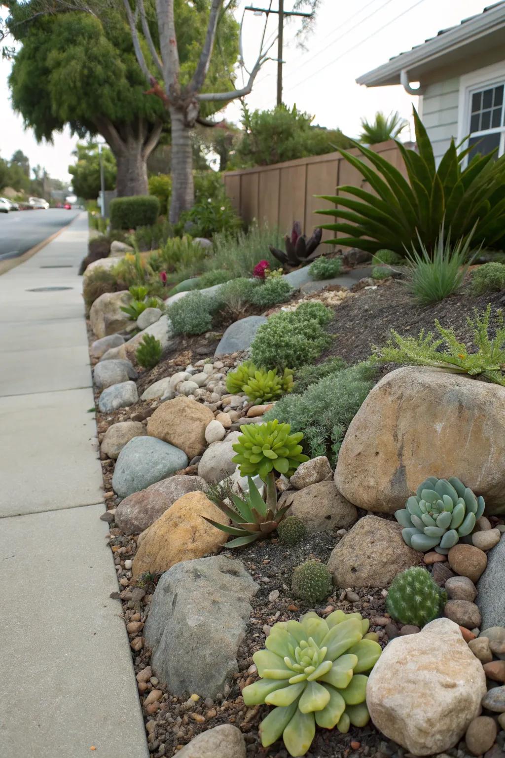 A diverse stone garden offers a striking and low-maintenance option.