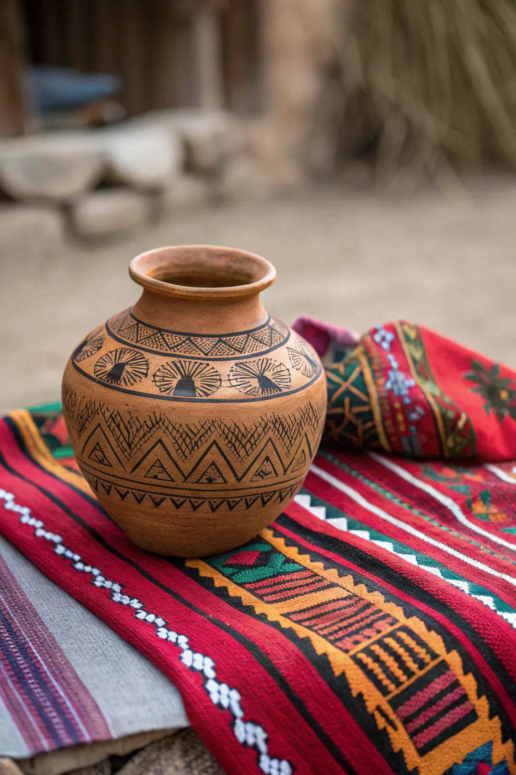 Ethnic patterns add a rich cultural touch to any space.