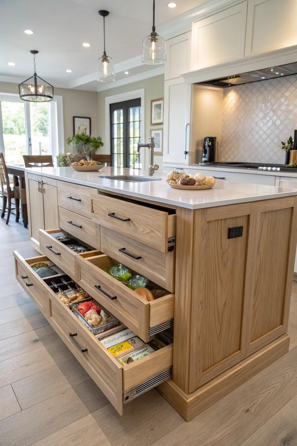A sophisticated kitchen island offering substantial storage.