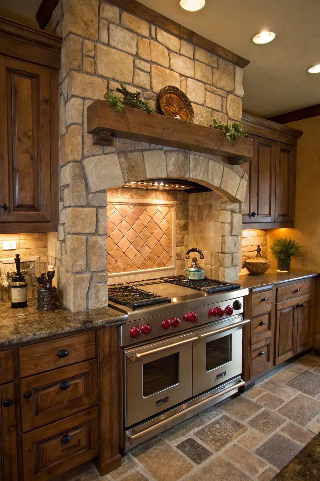 Stone tiles create a rustic and welcoming atmosphere.