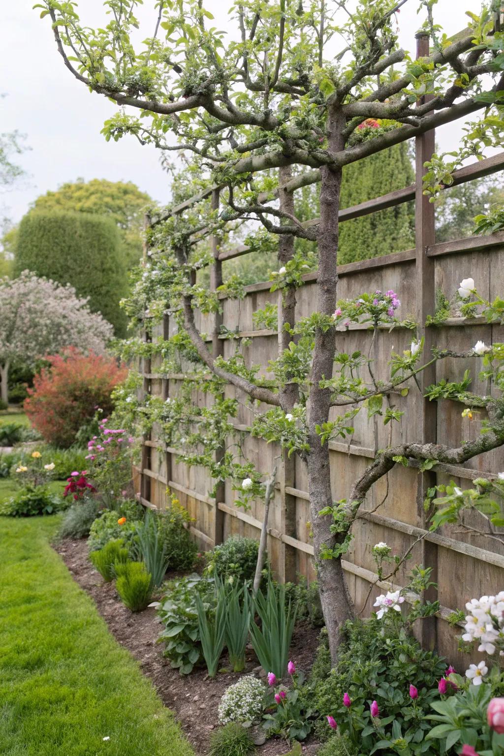 Espaliered fruit trees add elegance and productivity.